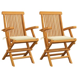 vidaXL Gartenstühle mit Cremeweißen Kissen 2 Stk. Massivholz Teak