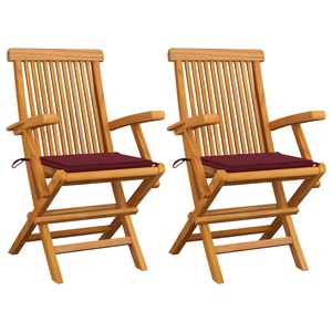 vidaXL, vidaXL Gartenstühle mit Weinroten Kissen 2 Stk. Massivholz Teak
