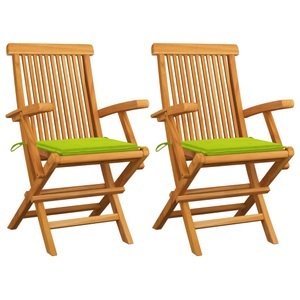 vidaXL, vidaXL Gartenstühle mit Hellgrünen Kissen 2 Stk. Massivholz Teak, 