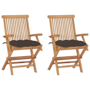 vidaXL Gartenstühle mit Taupe Kissen 2 Stk. Massivholz Teak