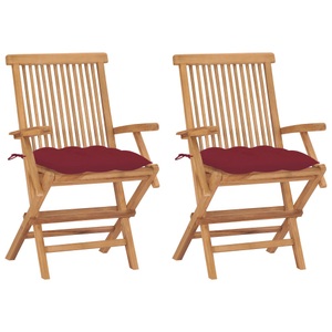 vidaXL, vidaXL Gartenstühle mit Weinroten Kissen 2 Stk. Massivholz Teak