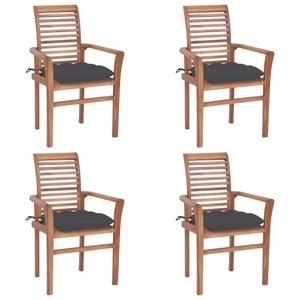 vidaXL, vidaXL Essstühle 4 Stk. mit Anthrazit Kissen Massivholz Teak, 