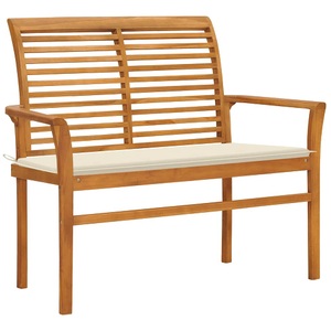 vidaXL, vidaXL Gartenbank mit Cremeweißer Auflage 112 cm Massivholz Teak, vidaXL Gartenbank mit Cremeweißer Auflage 112 cm Massivholz Teak