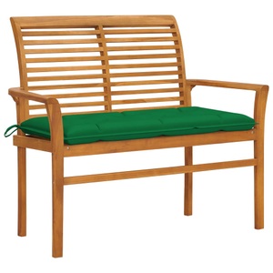vidaXL Gartenbank mit Grüner Auflage 112 cm Massivholz Teak