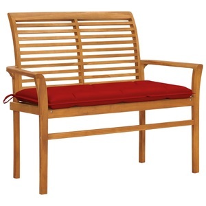 vidaXL, vidaXL Gartenbank mit Roter Auflage 112 cm Massivholz Teak, vidaXL Gartenbank mit Roter Auflage 112 cm Massivholz Teak
