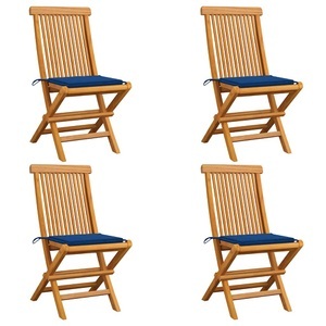 vidaXL, vidaXL Gartenstühle mit Königsblauen Kissen 4 Stk. Massivholz Teak, vidaXL Gartenstühle mit Königsblauen Kissen 4 Stk. Massivholz Teak