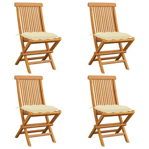 vidaXL, vidaXL Gartenstühle mit Cremeweißen Kissen 4 Stk. Massivholz Teak, vidaXL Gartenstühle mit Cremeweißen Kissen 4 Stk. Massivholz Teak