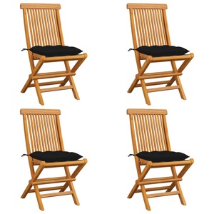 vidaXL, vidaXL Gartenstühle mit Schwarzen Kissen 4 Stk. Massivholz Teak, vidaXL Gartenstühle mit Schwarzen Kissen 4 Stk. Massivholz Teak