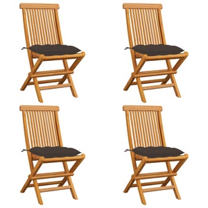 vidaXL, vidaXL Gartenstühle mit Taupe Kissen 4 Stk. Massivholz Teak, vidaXL Gartenstühle mit Taupe Kissen 4 Stk. Massivholz Teak