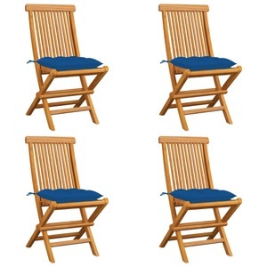 vidaXL, vidaXL Gartenstühle mit Blauen Kissen 4 Stk. Massivholz Teak, vidaXL Gartenstühle mit Blauen Kissen 4 Stk. Massivholz Teak