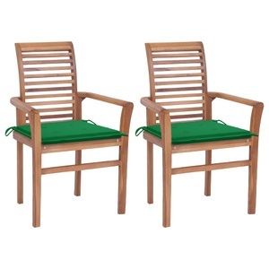 vidaXL, vidaXL Essstühle 2 Stk. mit Grünen Kissen Massivholz Teak, 