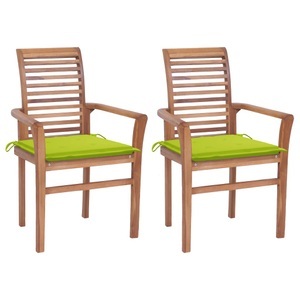 vidaXL, vidaXL Essstühle 2 Stk. mit Hellgrünen Kissen Massivholz Teak, 