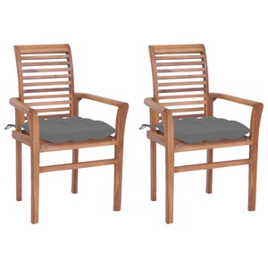 vidaXL, vidaXL Essstühle 2 Stk. mit Grauen Kissen Massivholz Teak, 