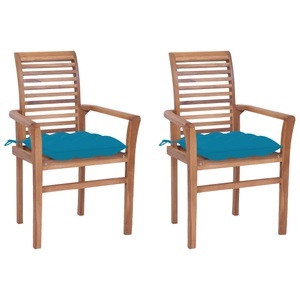 vidaXL, vidaXL Essstühle 2 Stk. mit Hellblauen Kissen Massivholz Teak, 