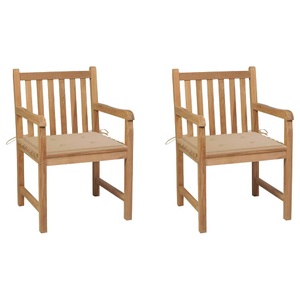 vidaXL, vidaXL Gartenstühle 2 Stk. mit Beige Kissen Massivholz Teak, 