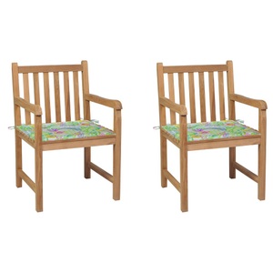 vidaXL, vidaXL Gartenstühle 2 Stk. mit Blattmuster Kissen Massivholz Teak, 