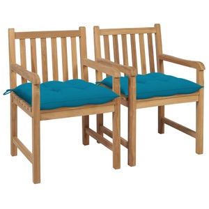 vidaXL, vidaXL Gartenstühle 2 Stk. mit Hellblauen Kissen Massivholz Teak