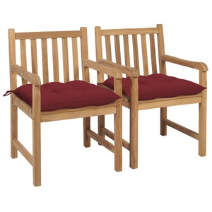 vidaXL, vidaXL Gartenstühle 2 Stk. mit Weinroten Kissen Massivholz Teak