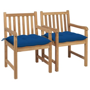 vidaXL, vidaXL Gartenstühle 2 Stk. mit Blauen Kissen Massivholz Teak