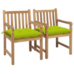 vidaXL, vidaXL Gartenstühle 2 Stk. mit Hellgrünen Kissen Massivholz Teak, 