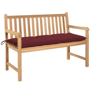vidaXL, vidaXL Gartenbank mit Weinroter Auflage 120 cm Massivholz Teak, 