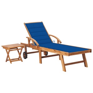 vidaXL, vidaXL Sonnenliege mit Tisch und Auflage Massivholz Teak, 