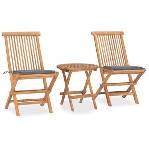 vidaXL, vidaXL 3-tlg. Garten-Essgruppe mit Kissen Klappbar Massivholz Teak, vidaXL 3-tlg. Garten-Essgruppe mit Kissen Klappbar Massivholz Teak