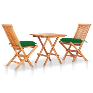 vidaXL, vidaXL 3-tlg. Bistro-Set mit Grünen Kissen Massivholz Teak, 