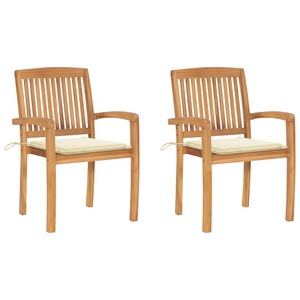 vidaXL, vidaXL Gartenstühle 2 Stk. mit Cremeweißen Kissen Massivholz Teak, 