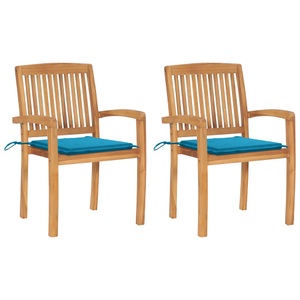 vidaXL, vidaXL Gartenstühle 2 Stk. mit Blauen Kissen Massivholz Teak