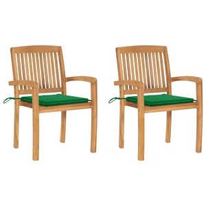 vidaXL, vidaXL Gartenstühle 2 Stk. mit Grünen Kissen Massivholz Teak