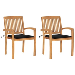 vidaXL Gartenstühle 2 Stk. mit Schwarzen Kissen Massivholz Teak
