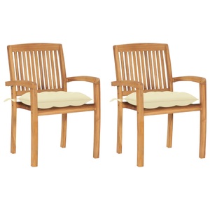 vidaXL, vidaXL Gartenstühle 2 Stk. mit Cremeweißen Kissen Massivholz Teak