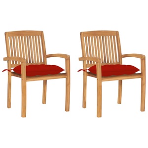 vidaXL, vidaXL Gartenstühle 2 Stk. mit Roten Kissen Massivholz Teak, 