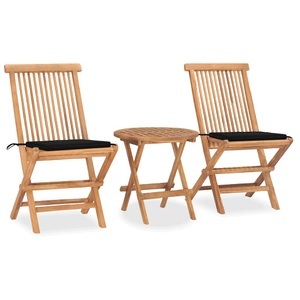 vidaXL, vidaXL 3-tlg. Garten-Essgruppe mit Kissen Klappbar Massivholz Teak, vidaXL 3-tlg. Garten-Essgruppe mit Kissen Klappbar Massivholz Teak