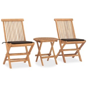 vidaXL, vidaXL 3-tlg. Garten-Essgruppe mit Kissen Klappbar Massivholz Teak, vidaXL 3-tlg. Garten-Essgruppe mit Kissen Klappbar Massivholz Teak