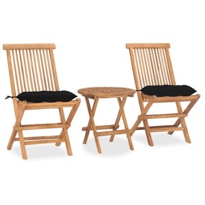 vidaXL, vidaXL 3-tlg. Garten-Essgruppe mit Kissen Klappbar Massivholz Teak, 