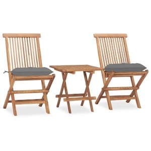 vidaXL, vidaXL 3-tlg. Garten-Essgruppe mit Kissen Klappbar Massivholz Teak, vidaXL 3-tlg. Garten-Essgruppe mit Kissen Klappbar Massivholz Teak