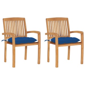 vidaXL, vidaXL Gartenstühle 2 Stk. mit Blauen Kissen Massivholz Teak