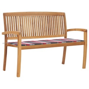 vidaXL, vidaXL Stapelbare Gartenbank mit Auflage 128,5 cm Massivholz Teak