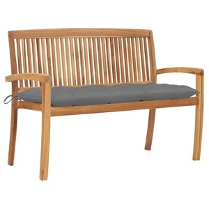 vidaXL, vidaXL Stapelbare Gartenbank mit Auflage 128,5 cm Massivholz Teak, 