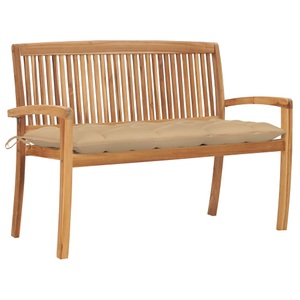 vidaXL, vidaXL Stapelbare Gartenbank mit Auflage 128,5 cm Massivholz Teak, 