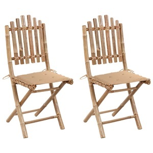 vidaXL, vidaXL Klappbare Gartenstühle 2 Stk. mit Kissen Bambus, vidaXL Klappbare Gartenstühle 2 Stk. mit Kissen Bambus