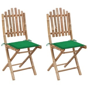 vidaXL, vidaXL Klappbare Gartenstühle 2 Stk. mit Kissen Bambus, vidaXL Klappbare Gartenstühle 2 Stk. mit Kissen Bambus