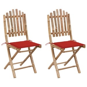 vidaXL, vidaXL Klappbare Gartenstühle 2 Stk. mit Kissen Bambus, vidaXL Klappbare Gartenstühle 2 Stk. mit Kissen Bambus