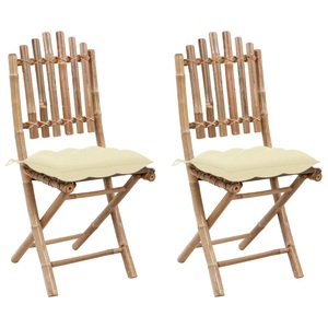 vidaXL, vidaXL Klappbare Gartenstühle 2 Stk. mit Kissen Bambus, vidaXL Klappbare Gartenstühle 2 Stk. mit Kissen Bambus