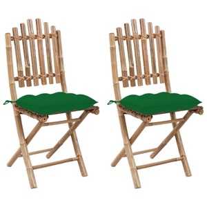 vidaXL, vidaXL Klappbare Gartenstühle 2 Stk. mit Kissen Bambus, vidaXL Klappbare Gartenstühle 2 Stk. mit Kissen Bambus