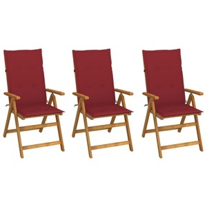 vidaXL, vidaXL Klappbare Gartenstühle 3 Stk. mit Auflagen Massivholz Akazie, vidaXL Klappbare Gartenstühle 3 Stk. mit Auflagen Massivholz Akazie