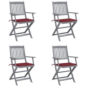 vidaXL, vidaXL Klappbare Gartenstühle 4 Stk. mit Sitzkissen Massivholz Akazie, vidaXL Klappbare Gartenstühle 4 Stk. mit Sitzkissen Massivholz Akazie