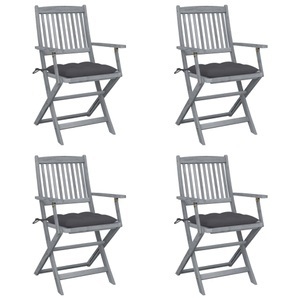 vidaXL, vidaXL Klappbare Gartenstühle 4 Stk. mit Kissen Massivholz Akazie, vidaXL Klappbare Gartenstühle 4 Stk. mit Kissen Massivholz Akazie